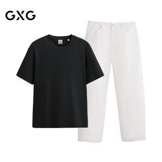 GXG 男装 26年夏季凉感速干多色短袖T恤白色弯刀牛仔裤通勤套装 单上装黑色 L