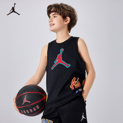 NIKE JORDAN耐克AJ童装男童篮球背心夏季透气儿童无袖T恤运动上衣 正黑色 110 /52
