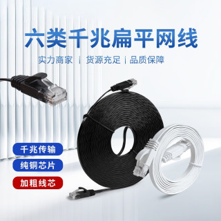 千飒 六类扁平网线 6类高速千兆成品超薄双绞线电脑路由宽带网络线 QWX04BK扁线*六类千兆黑色10米