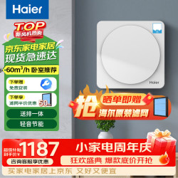 海尔 新风系统 新风机 通风换气富氧节能 送排一体 除醛除雾霾除颗粒物HGD-6BJ/AU1 壁挂式 60m³/h 20-39㎡