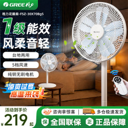 格力 家用电风扇一级能效直流变频AI智能卧式静音落地扇办公室客厅强力风扇 遥控款【花瓣花精