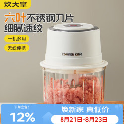 炊大皇 电动打蒜器小型绞肉机捣蒜器6叶刀片玻璃杯蒜泥神器辅食搅碎