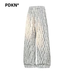 PDKN潮牌美式格纹肌理感休闲裤男2026春秋新款青少年宽松直筒长裤