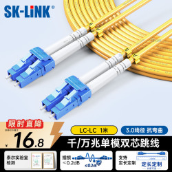 SK-LINK 光纤跳线 LC-LC电信级单模双芯千兆万兆UPC光纤线收发器尾纤 低烟无卤 SK-TXSM-2LCLC1M 1米