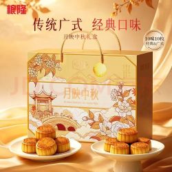 粮隆 月饼礼盒528g 广式五仁蛋黄水果月饼  月映中秋（10饼10味）