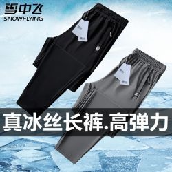 雪中飞 冰丝薄款裤子休闲裤宽松夏季男士潮流运动裤速干直筒长裤