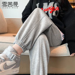 雪茜曼 灰色运动裤女裤子春秋2026新款 黑色 L  适合111-120斤