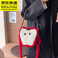韫舜 女包圣诞风格苹果手提包毛绒绒可爱小包百搭斜挎休闲单肩包送人 圣诞配色包 宽19*高20*厚4cm