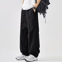 马登 美式黑色速干冰丝休闲裤男士2026夏季薄款男裤宽松直筒运动长裤子