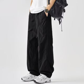 马登 美式黑色速干冰丝休闲裤男士2026夏季薄款男裤宽松直筒运动长裤子