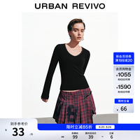 UR UR2026春季新款女装休闲简约撞色V领修身长袖T恤UWB450064 黑色 S