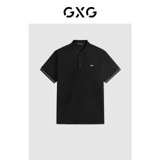 GXG 男装 2024年夏季袖口撞色亨利领简约小刺绣休闲Polo衫男短袖 黑色 175/L