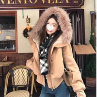 美式简约复古气质修身显瘦保暖加绒百搭大毛领短外套女