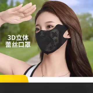 防晒口罩夏季户外登山立体护眼角骑行防护蕾丝口罩防晒面罩