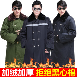 冬季军大衣防寒大衣长款男保暖加厚劳保棉服黑色活面可拆洗绿棉袄