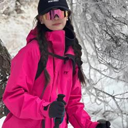芙沿 玫红色冲锋衣外套男女2026新款户外三合一多巴胺滑雪登山服