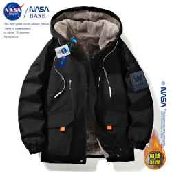 NASA BASE NASA联名连帽男士秋冬款加绒加厚夹克保暖外套冲锋衣休闲风衣工装