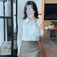 YOUNVFR 2026秋装新款白衬衫女小众别致泡泡袖法式上衣职业女装衬衣 白色 S