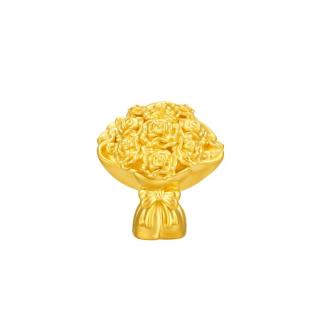 周大福 玫瑰花手捧花花束足金黄金摆件女EOR1417