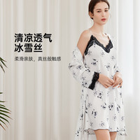 欧迪芬 夏季睡衣女清凉冰丝吊带裙睡袍二件套