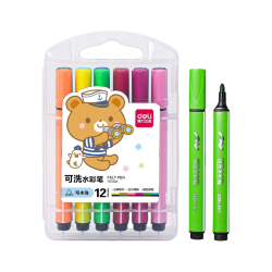得力 可水洗水彩笔 12色 三角杆优握升级 绘画用笔