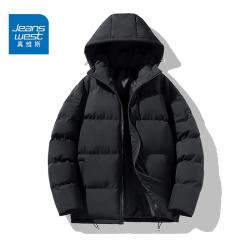 真维斯 款连帽棉服男女棉衣外套冬季保暖面包服2026加厚百搭棉袄 黑色 纯色 M