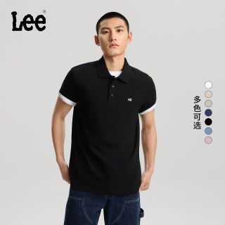 88VIP：Lee 标准版型简约字母刺绣logo通勤翻领男士短袖polo衫休闲潮LMT00