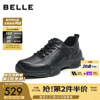 百丽 A2469CM6 牛皮革厚底增高 黑色 42码 男士休闲鞋