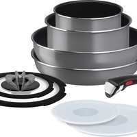 T-Fal 可拆卸手柄锅具套装 9件套 煎锅炒锅汤锅 26cm20cm 不粘涂层 燃气灶适用 玻璃盖密封盖