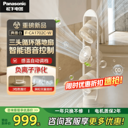 Panasonic 电风扇 家用落地扇超静音空气循环扇双头三头风扇负离子空气净化宿舍卧室静音