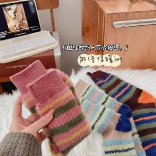 红糖年糕 水貂绒袜子女秋冬季复古中筒袜 粉紫中筒3+卡其中筒2 均码