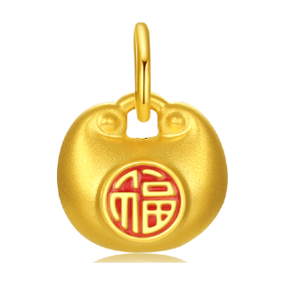 88VIP：潮宏基 金坨坨足金挂坠黄金吊坠锁包福锁硬金礼物