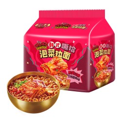 康师傅 哦么哦么韩式嘶哈泡菜拉面方便面泡面速食夜宵98g*5袋