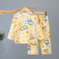 女孩棉绸睡衣儿童夏季薄款长袖家居服女童男童宝宝绵绸空调服套装