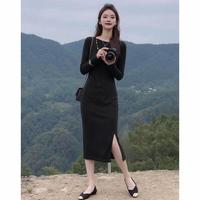 WBWQ 女人味针织连衣裙修身显瘦气质百搭黑色轻新中式中裙