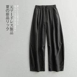 月伊纺 美式复古宽松直筒裤男士莱赛尔天丝亚麻休闲裤夏季老钱风阔腿长裤