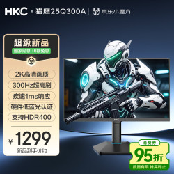 HKC 24.5英寸2K 300Hz电竞FastIPS液晶屏1ms硬件低蓝光HDR400电脑旋转升降显示器HDMI2.1 猎鹰25Q300A