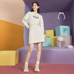 FILA 女装连衣裙女士运动休闲连帽针织长袖卫衣连衣裙