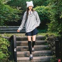 FILA 女装FUSION系列女式卫衣女士时尚拼接宽松V领针织套头衫