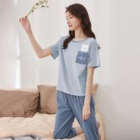 顶瓜瓜 睡衣女夏季薄款纯棉短袖七分裤女家居服套装可外穿