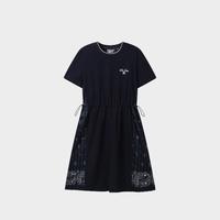 FILA 女装时尚休闲舒适连衣裙女士拼接T恤裙日常通勤收腰显瘦T恤裙