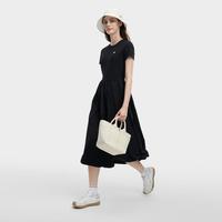FILA 女装时尚百搭连衣裙女士简约通勤休闲拼接舒适圆领短袖裙子