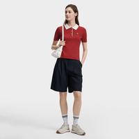 FILA 女装运动休闲针织衫女士时尚简约百搭修身POLO领短袖编织衫