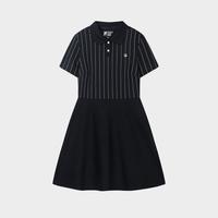 FILA 女装连衣裙女士时尚休闲条纹百搭POLO领针织连衣裙