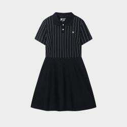 FILA 女装连衣裙女士时尚休闲条纹百搭POLO领针织连衣裙