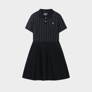 FILA 女装连衣裙女士时尚休闲条纹百搭POLO领针织连衣裙