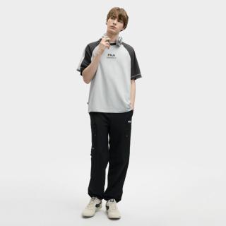FILA 男装T恤男士休闲宽松拼色插肩袖针织短袖衫