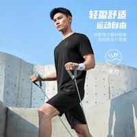 特步 男运动套装短袖T恤简约透气短裤跑步运动套装