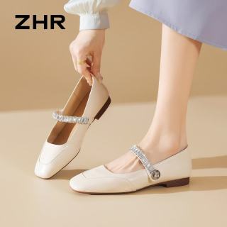 则则 玛丽珍女鞋女2026新款夏配裙子单鞋旗袍法式平底低跟皮鞋AH783 米色 36