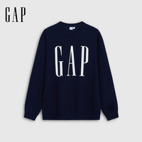 Gap 早秋logo印花抓绒圆领宽松卫衣 海军蓝